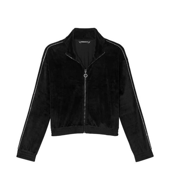 VICTORIAS SECRET WOMENS VELOUR DIAMENTE FULL ZIP TRACK JACKET SZ L  BLACK - Picture 2 of 8